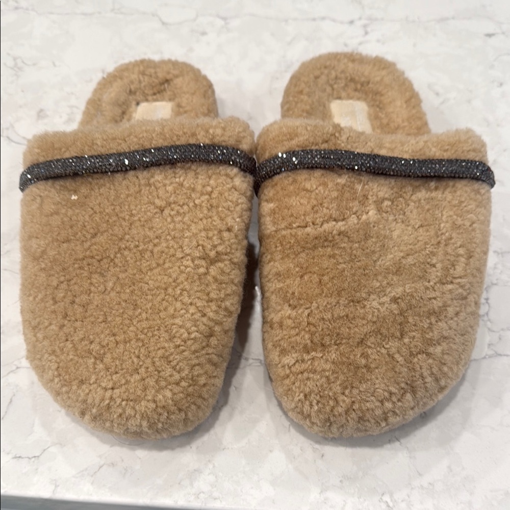 Daniella Erin beaded shearling slides